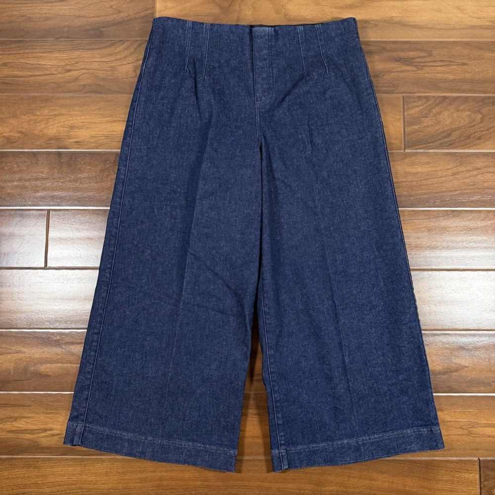 Spanx Size 1X Petite Indigo Wash Zero Waistband Cropped Wide‎ Leg Denim Jeans